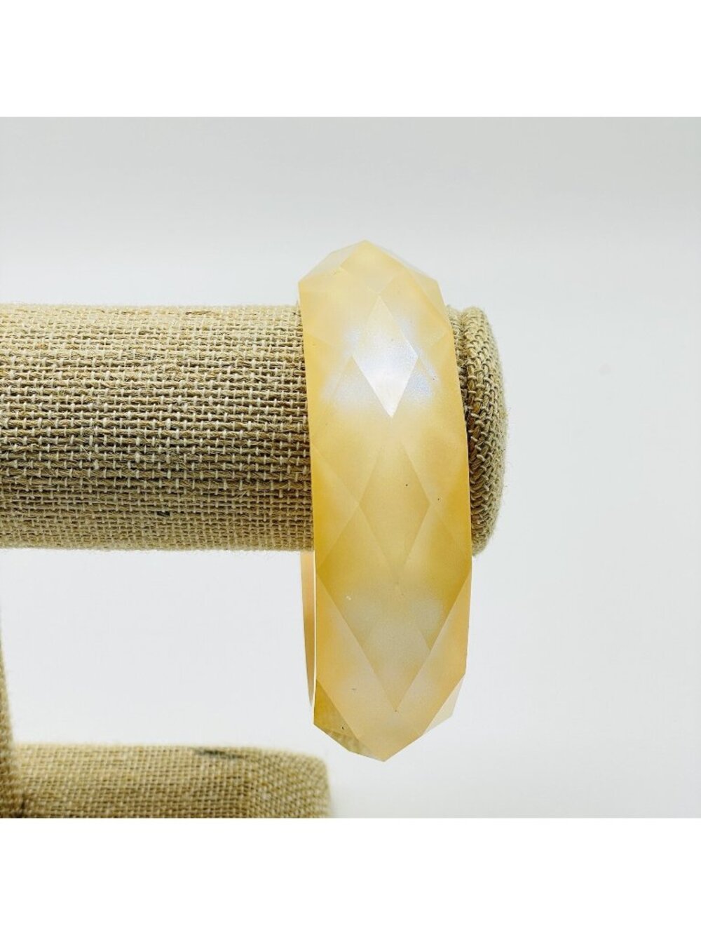 Vintage Faceted Cognac Lucite Resin Bangle Bracelet Carved Geometric Retro
